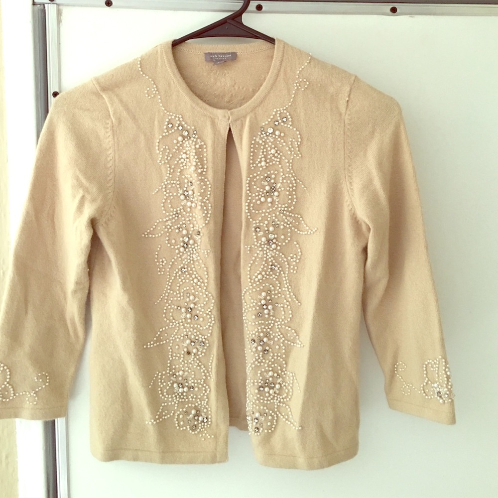 Petite cardigan with a pearl and crystal design