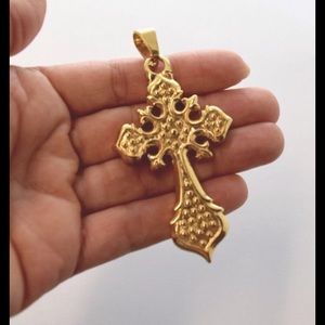 Stainless Steel Fleur de Lis Cross Pendant