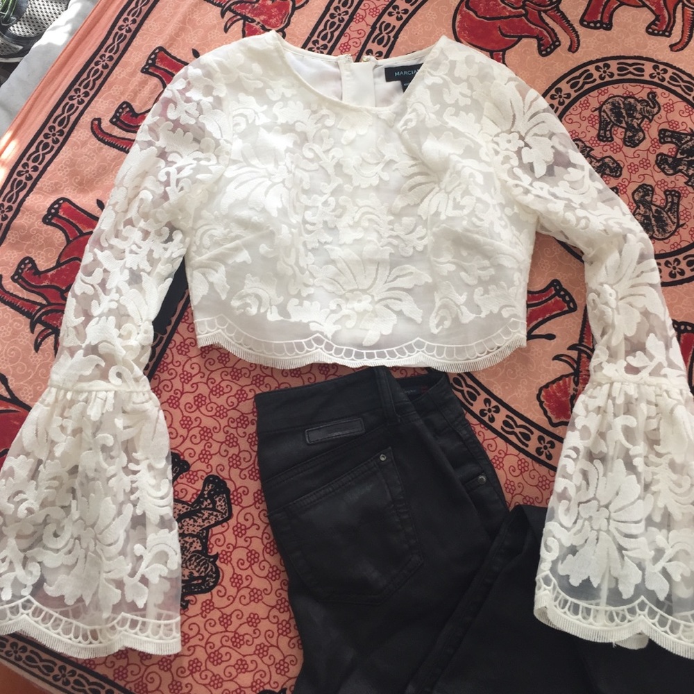 Marciano lace bell sleeve crop top