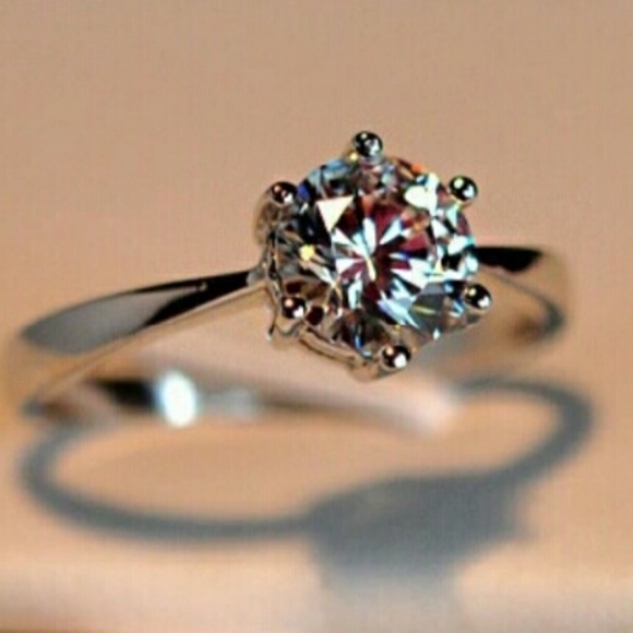 Jewelry - NWOT Cz Silver Plated Engagement Ring Size 7.5