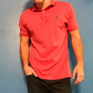 Salmon color Ralph Lauren Polo shirt.