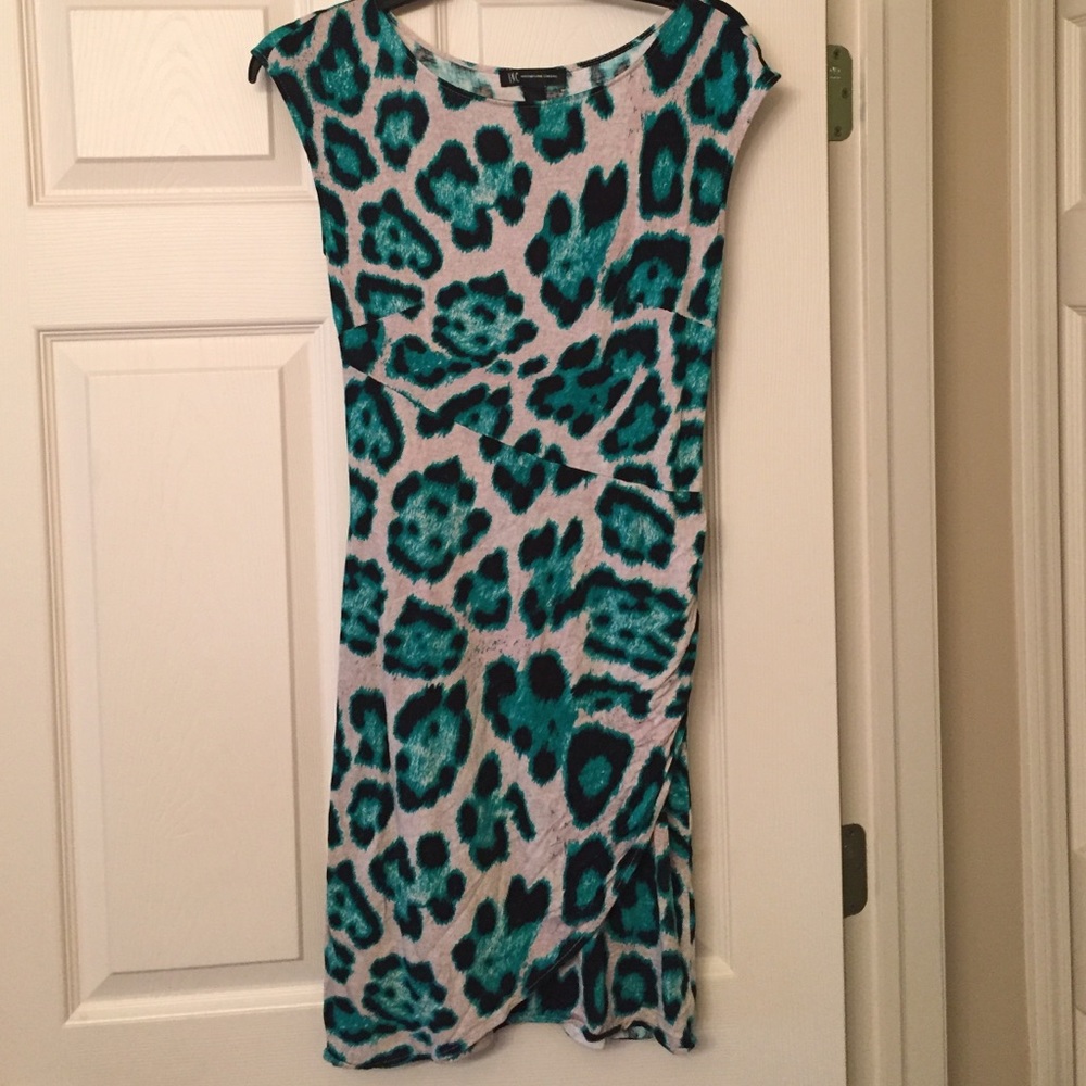 Green leopard print dress