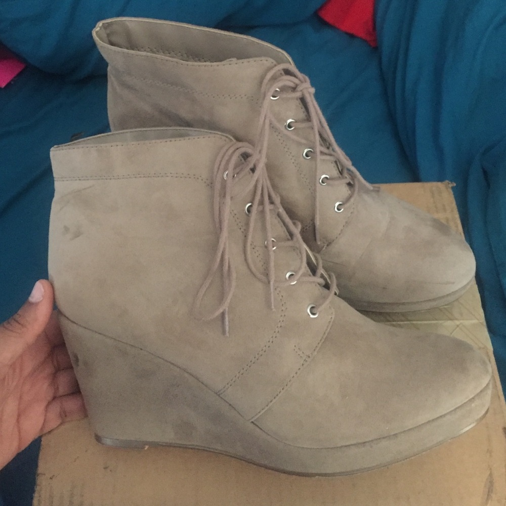 Forever 21 Faux Suede Lace Up Booties
