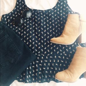floral print boyfriend style peplum tank top