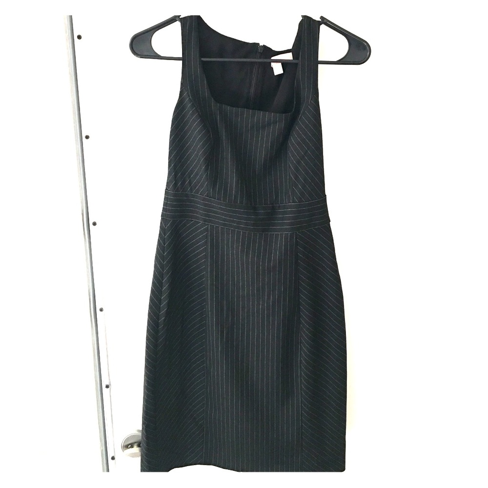 Black and white striped business casual dress