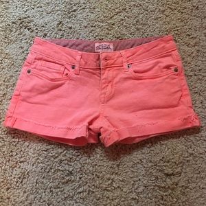 Neon orange Aeropostale jean shorts- size 1/2