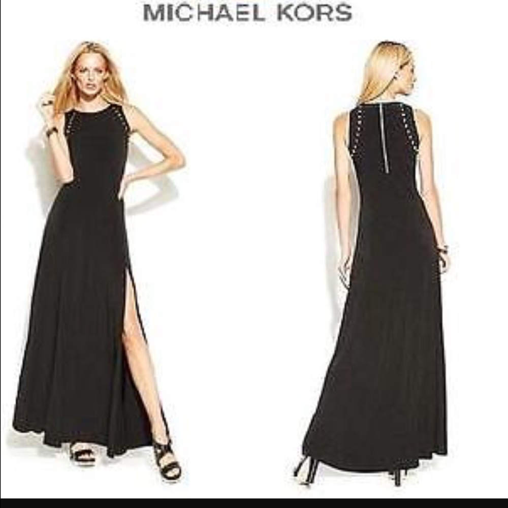 Sexy Michael Kors Stud Trimmed Navy Maxi Dress NWT