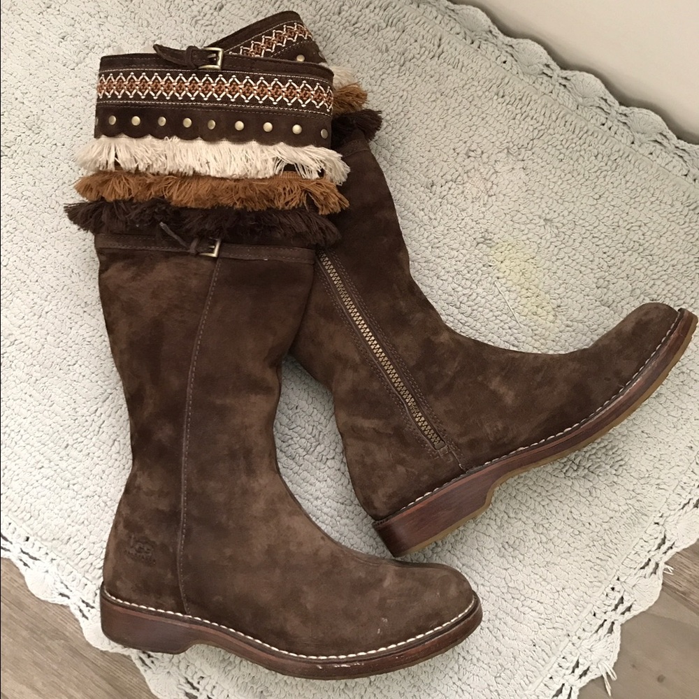 Chocolate brown suede UGG boots. Warm and toasty.