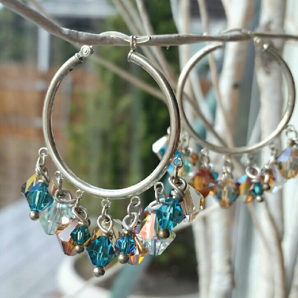Swarovski Crystal & .925 Sterling Silver Hoops