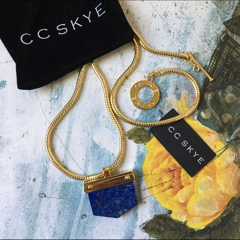 CC Skye Gold Earth Lapis Stone Pendant Necklace