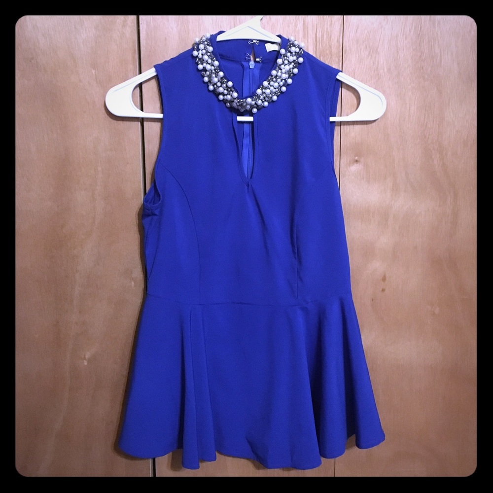 Blue Top with Embellished Collar