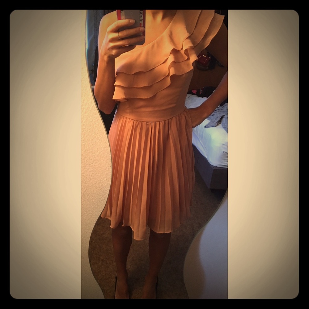 One shoulder Ruffled soft pink dress