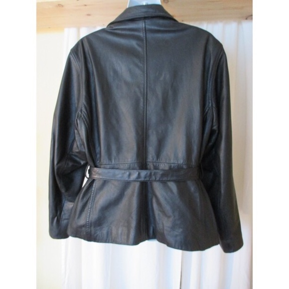 ✨HP✨ Genuine Leather Black Vintage Belted Jacket - Picture 2 of 4
