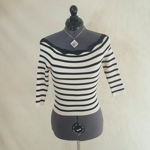 Black and White Striped Bebe Top