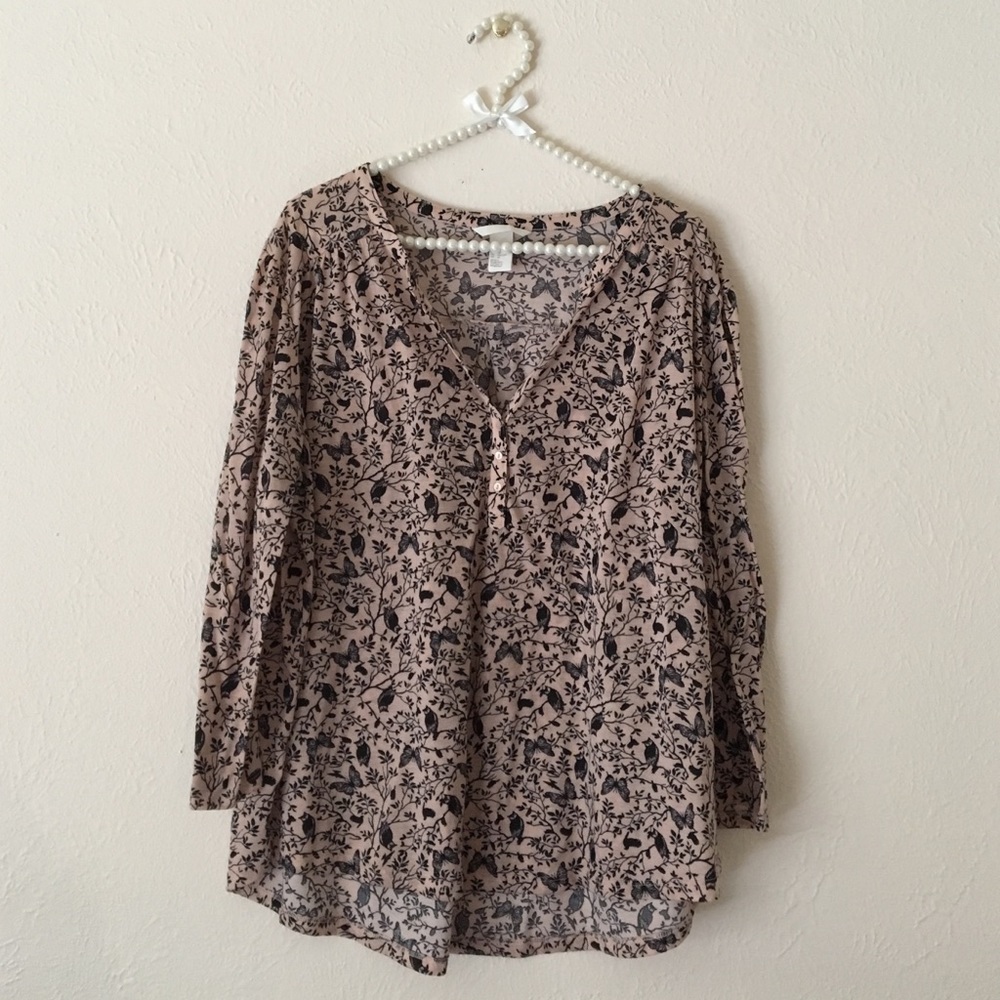 Blush and black 3/4 length sleeve top