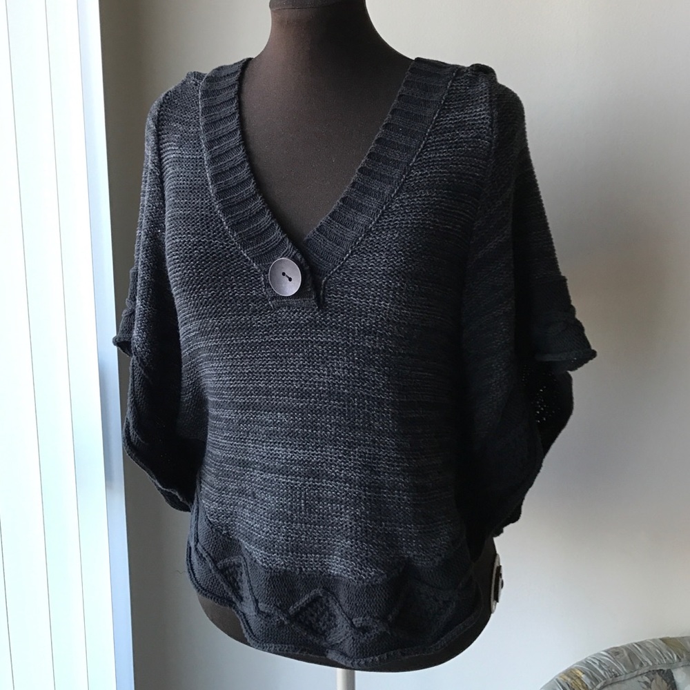 Free People Heathered Black Hooded Sweater S/M