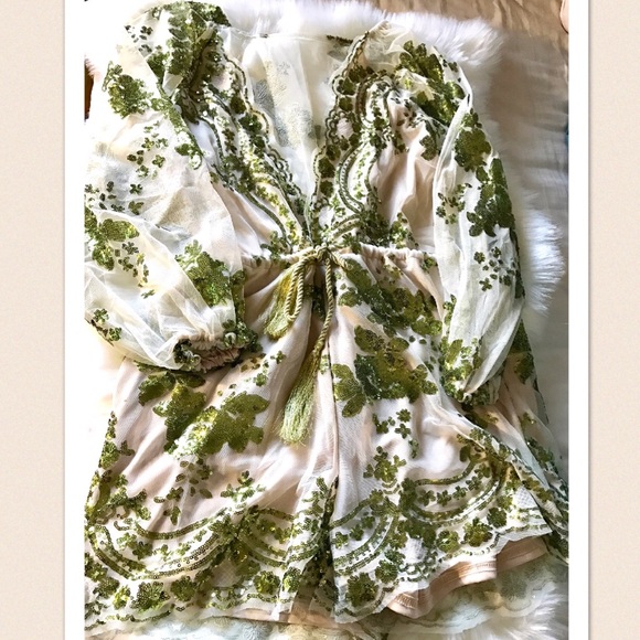 Sexy Green Sequin Sheer Romper Party Outfit - Picture 5 of 5