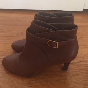 Brown Banana Republic booties with gold buckle