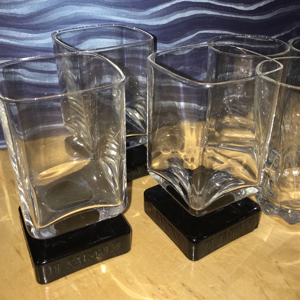 Set of 3 Di Saronno square shot glasses.