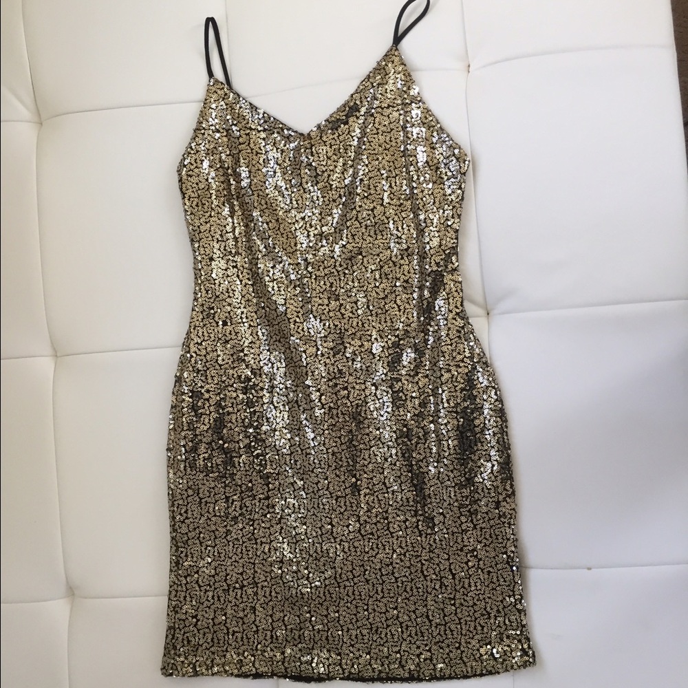 Mystique NYC gold sequin dress