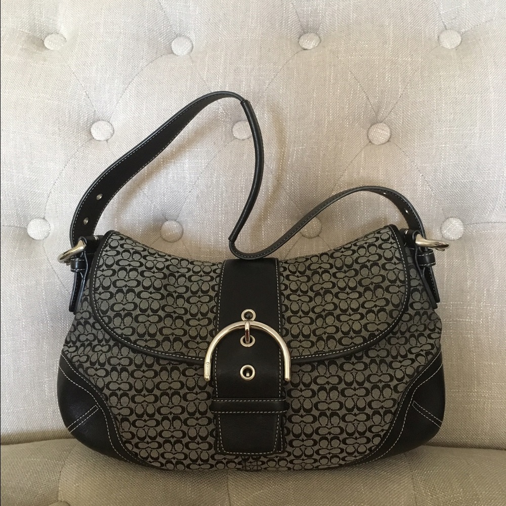 Coach monogram black jacquard hobo purse