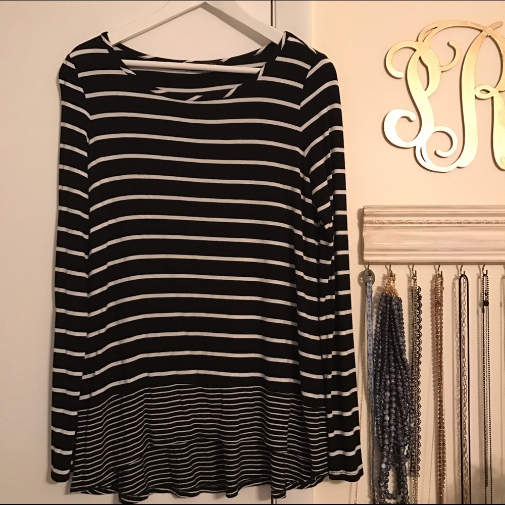 BCBG Striped Long Sleeve Top