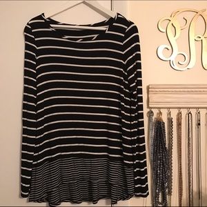 BCBG Striped Long Sleeve Top
