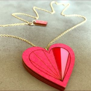 Colorful Red & Pink Wood Cut Steven Shein Necklace