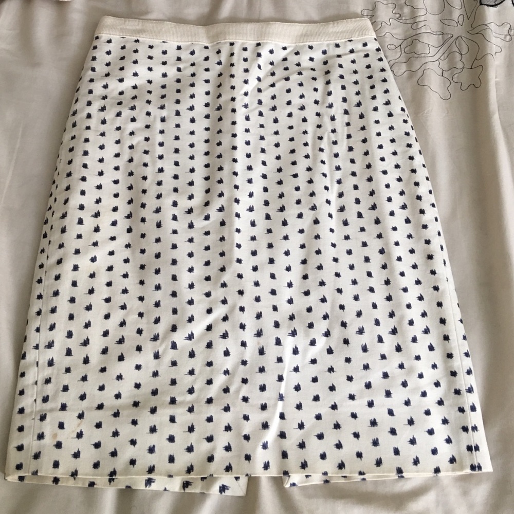 Cream with navy blue print pencil skirt