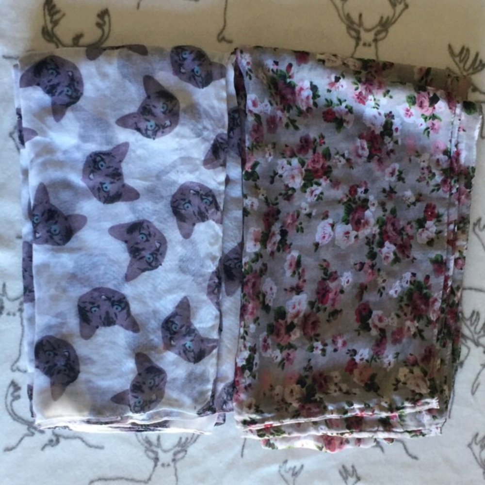 Scarf Bundle! Cats and Roses +bonus all black!