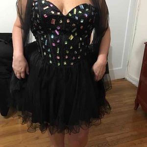 Gorgeous crystal black corsetback black prom dress