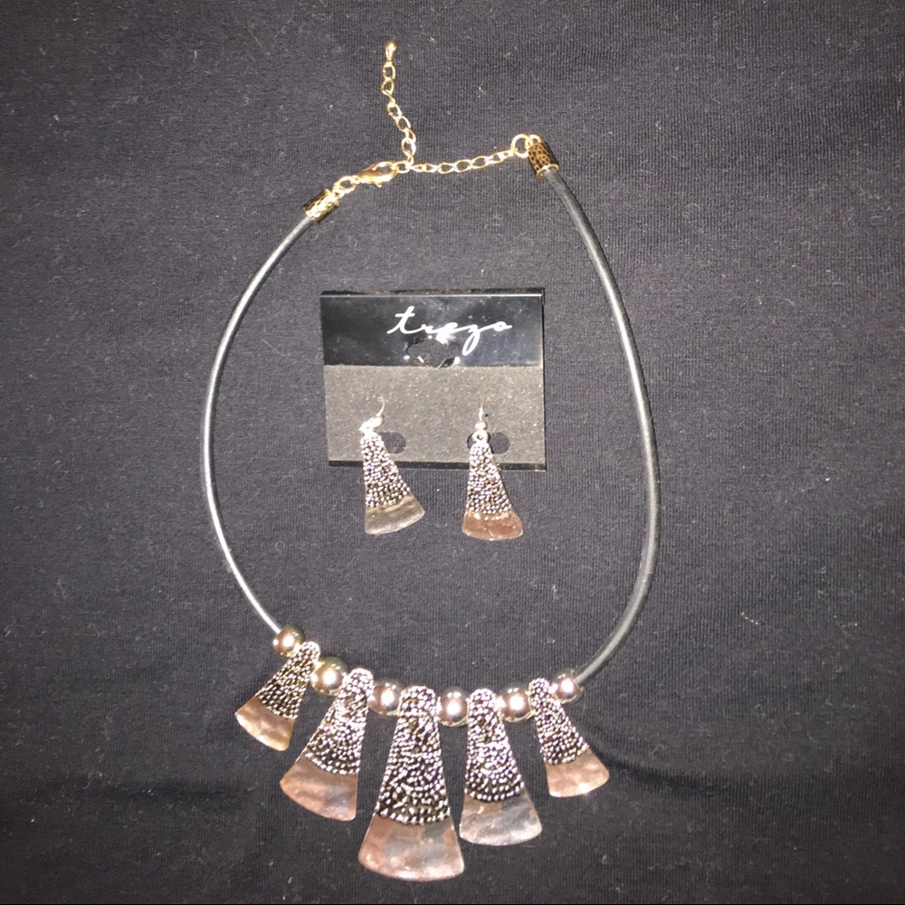 Silver and black costume jewelry.