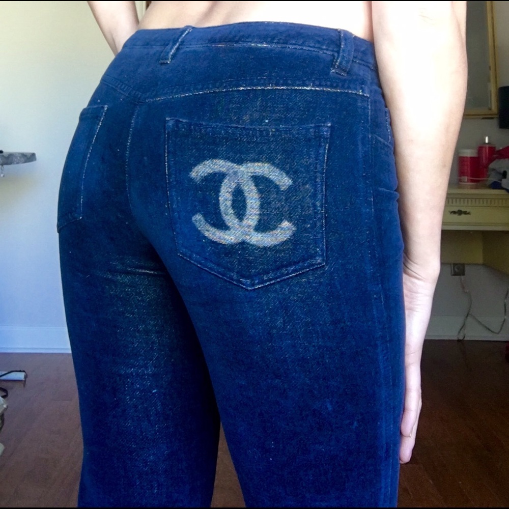 📍Sold📍Authentic Chanel Velvet jeans 💙❤️ - Picture 1 of 4
