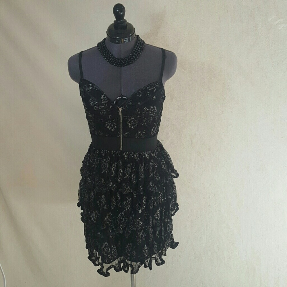Black and Silver Metallic Ruffle Dress