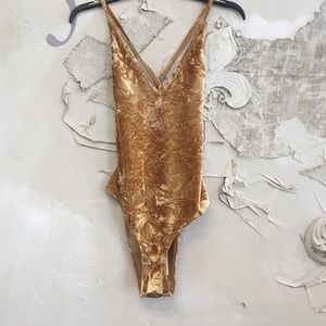 Gold velvet bodysuit open back