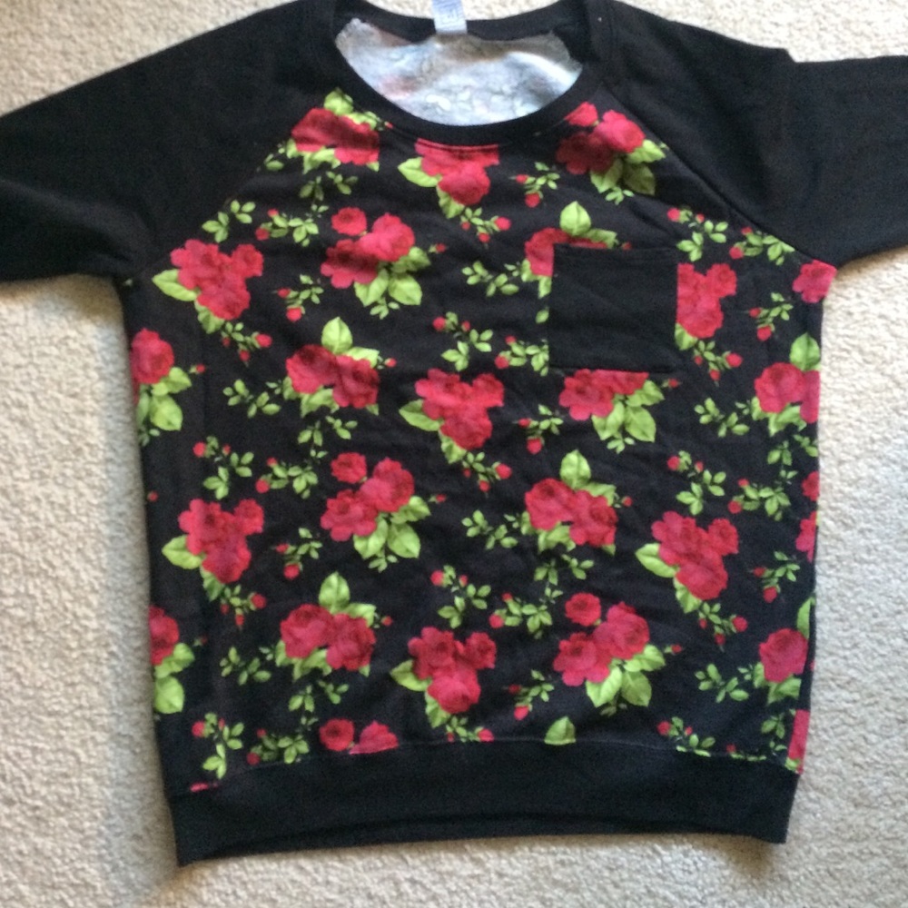 Turned Red Black Floral Crew