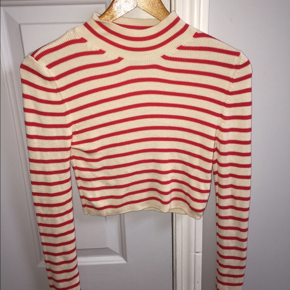 Topshop red and white stripped crop top