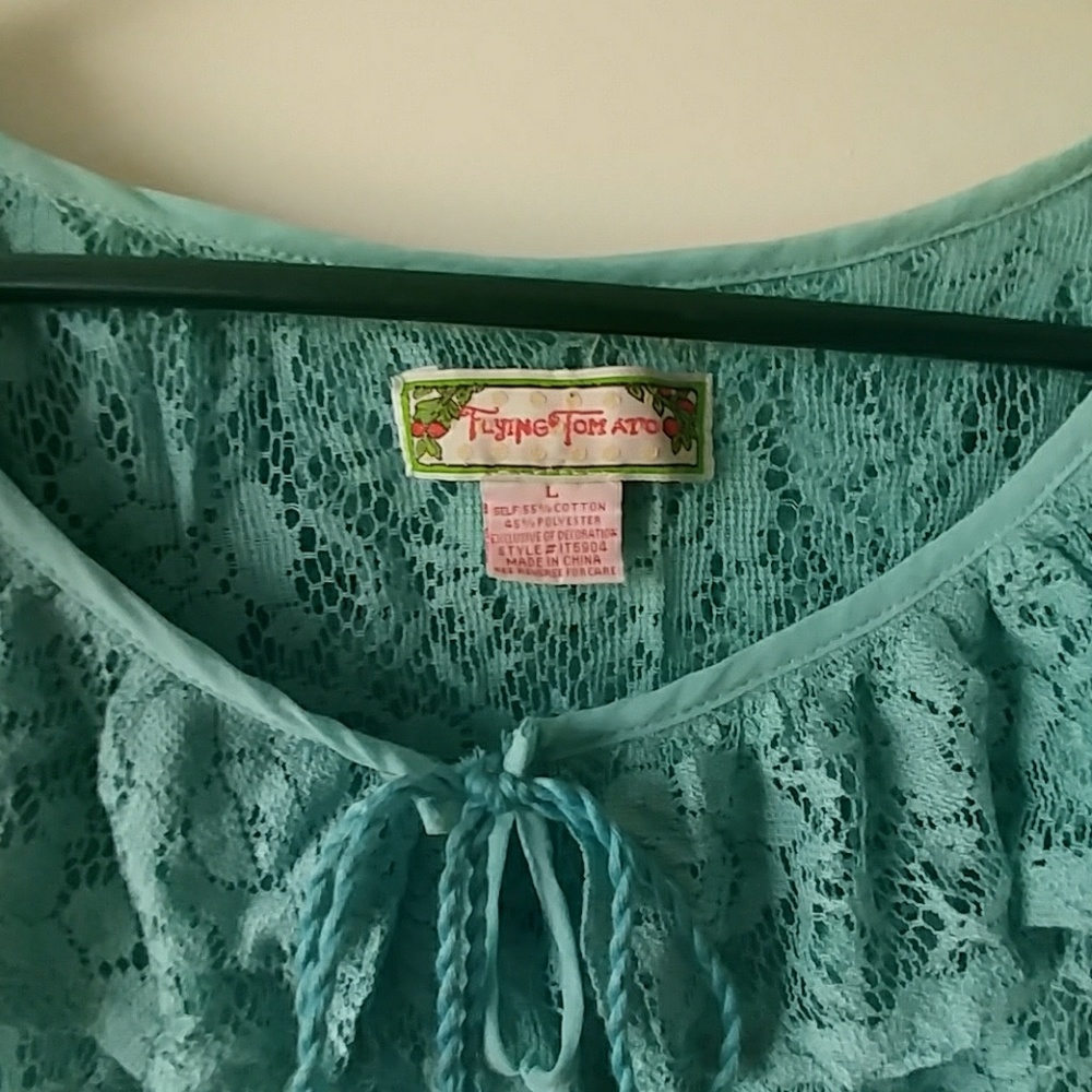Flying Tomato lace and ruffle crop top 3/4 sleeve - Picture 2 of 4