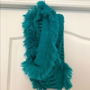 EUC fringed turquoise infinity scarf