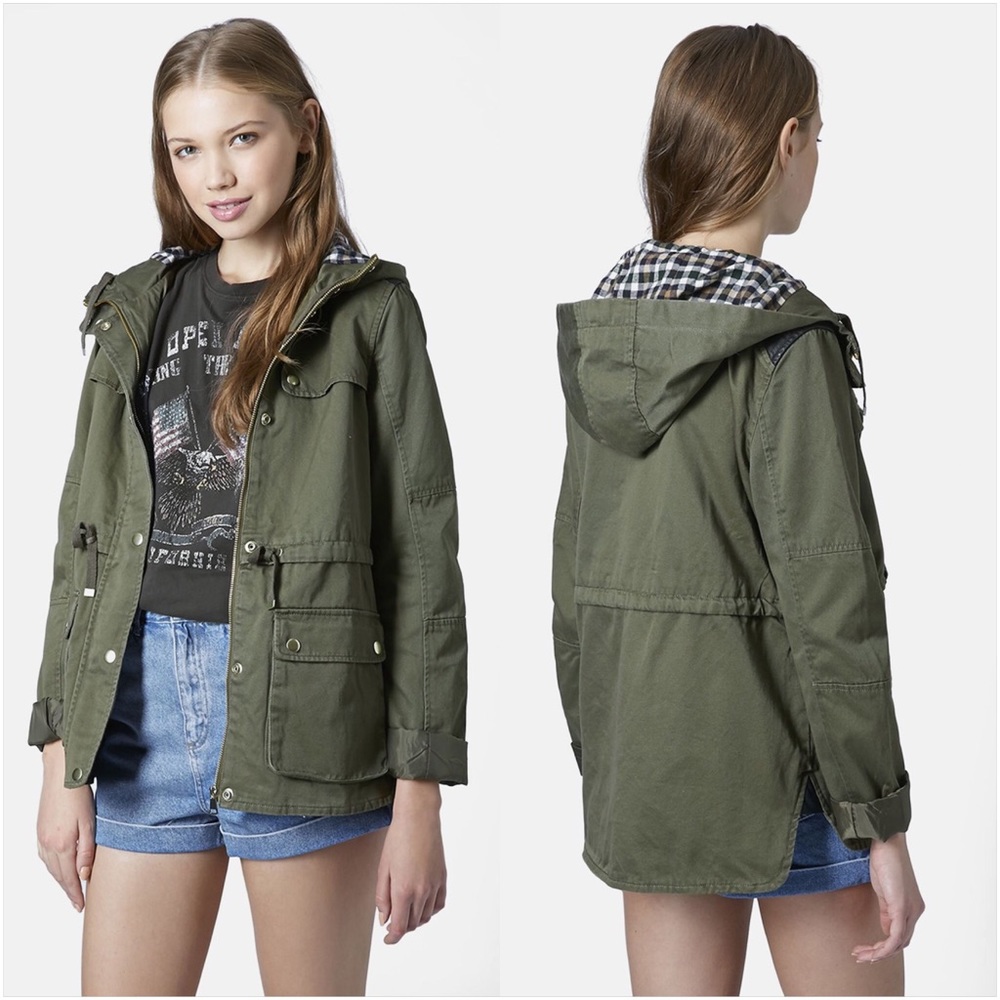Topshop Hooded Lightweight Khaki Jacket Parka US 2
