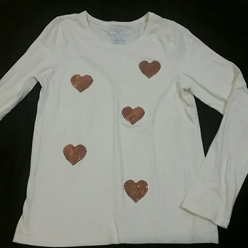 Ivory Long Sleeve Shirt with Gold Sequin Hearts
