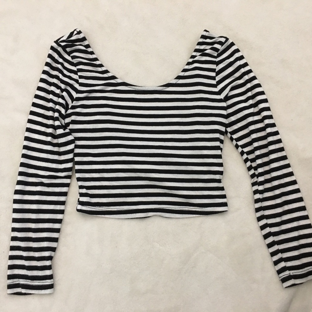 Black and white striped crop top