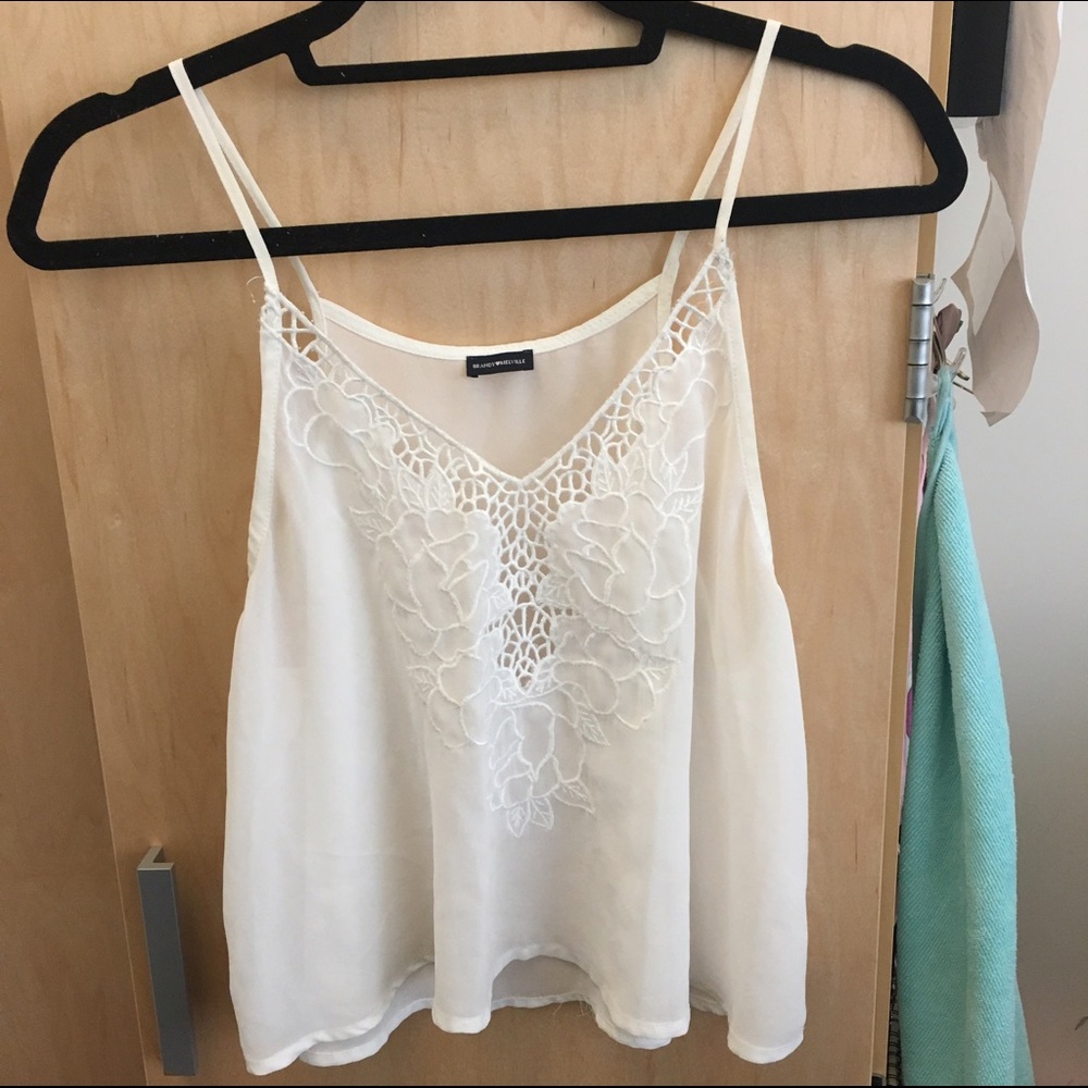 Brandy Melville Embroidered White Tank