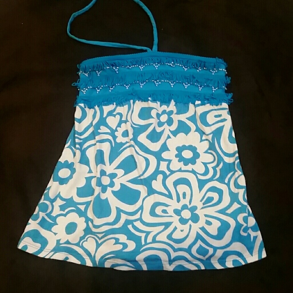 Blue and White Floral Top