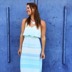 LC Lauren Conrad Blue/Green Stripe Maxi Dress, XS