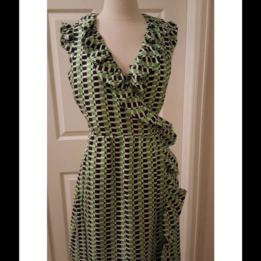 Kate Spade AUBREY Wrap Dress Sz 6 Green multi silk