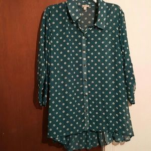 3/4 sleeve polka dot blouse