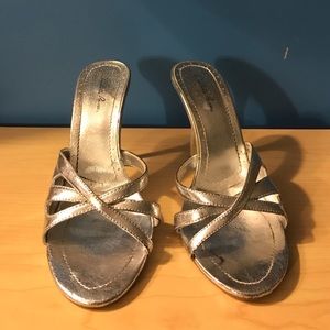 Open toed silver heels