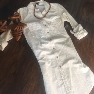 Robson Cream Striped Button Shirt Dress, XS