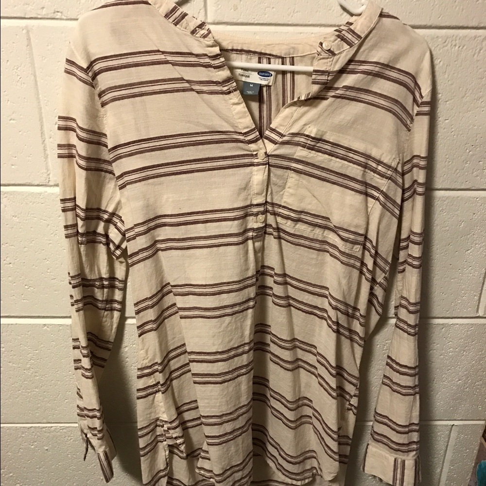 Maroon and off white striped tunic